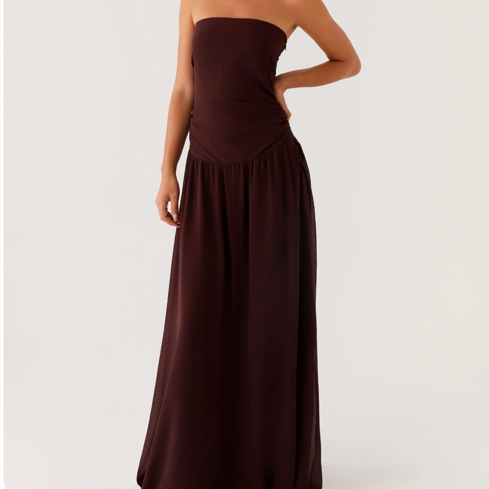 Strapless Brown Maxi Dress